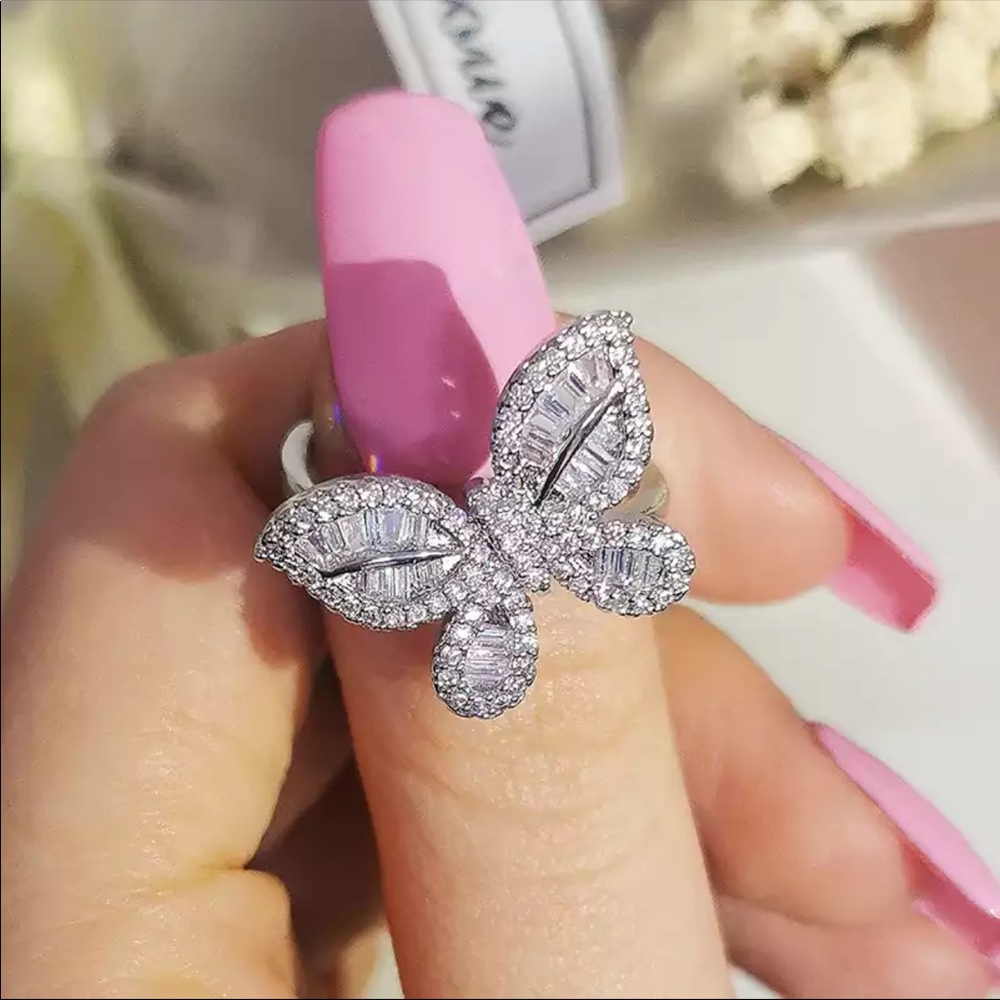 New Beautiful Butterfly 925 Silver Diamond Ring - Picture 1 of 6